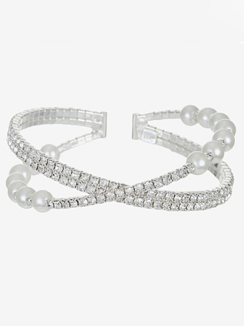 Monet Timeless Silver Tone Glass Stone & Pearl Cuff Bracelet